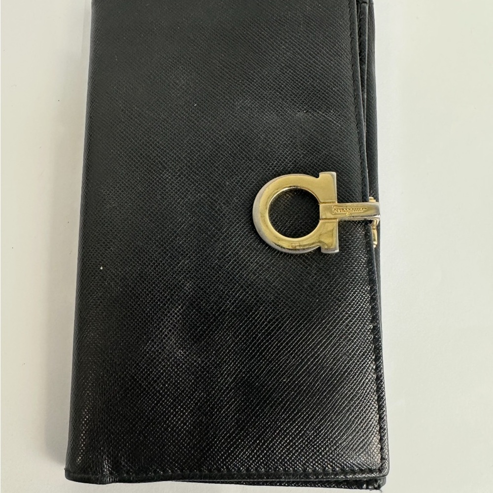 Salvatore Ferragamo Black Wallet with Gold Clasp